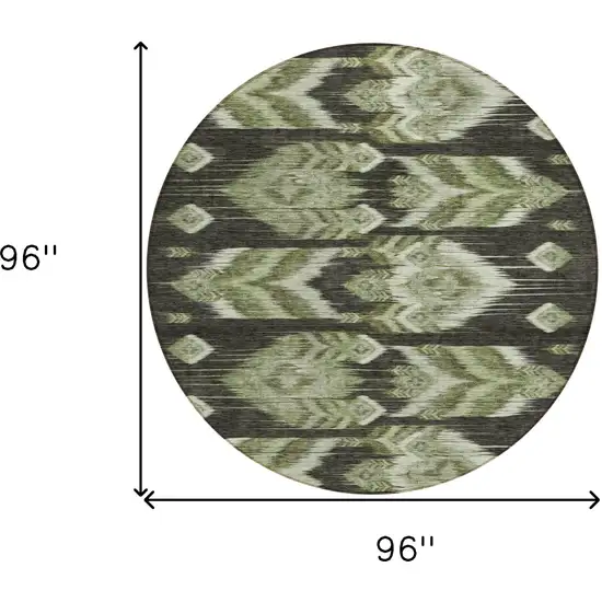 8' Olive Green And Artichoke Green Round Southwestern Washable Indoor Outdoor Area Rug Photo 3