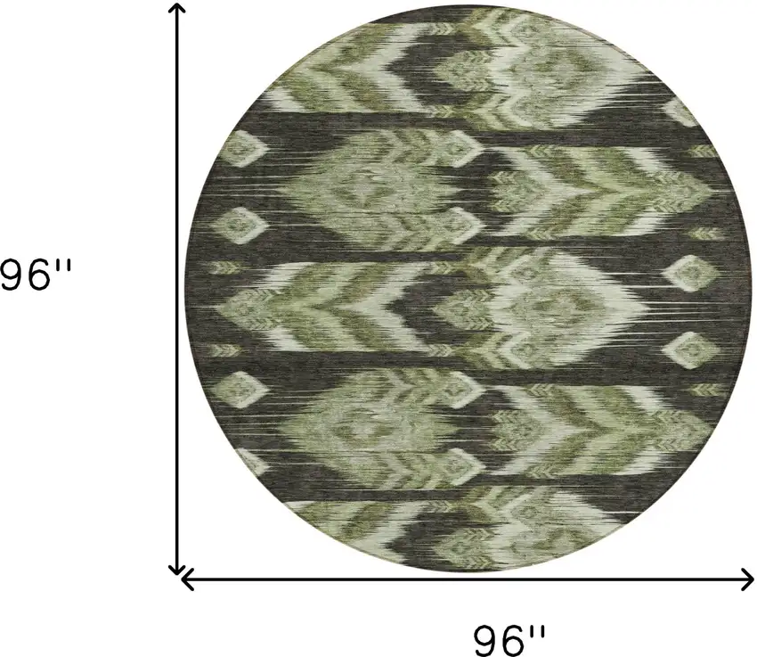 8' Olive Green And Artichoke Green Round Southwestern Washable Indoor Outdoor Area Rug Photo 3