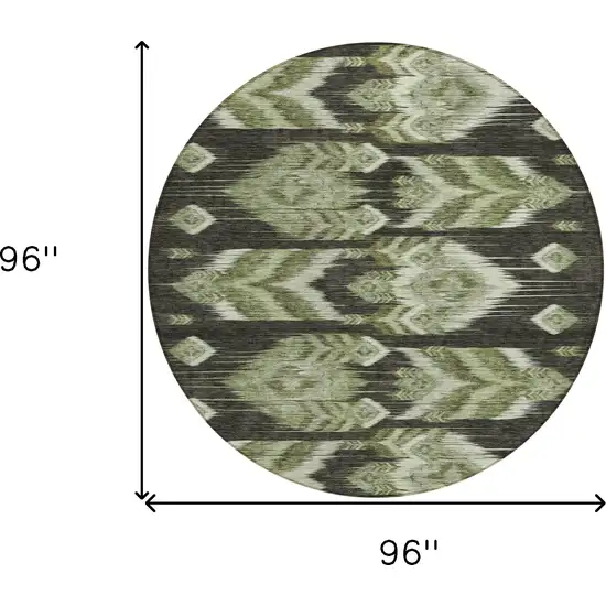 8' Olive Green And Artichoke Green Round Southwestern Washable Indoor Outdoor Area Rug Photo 3