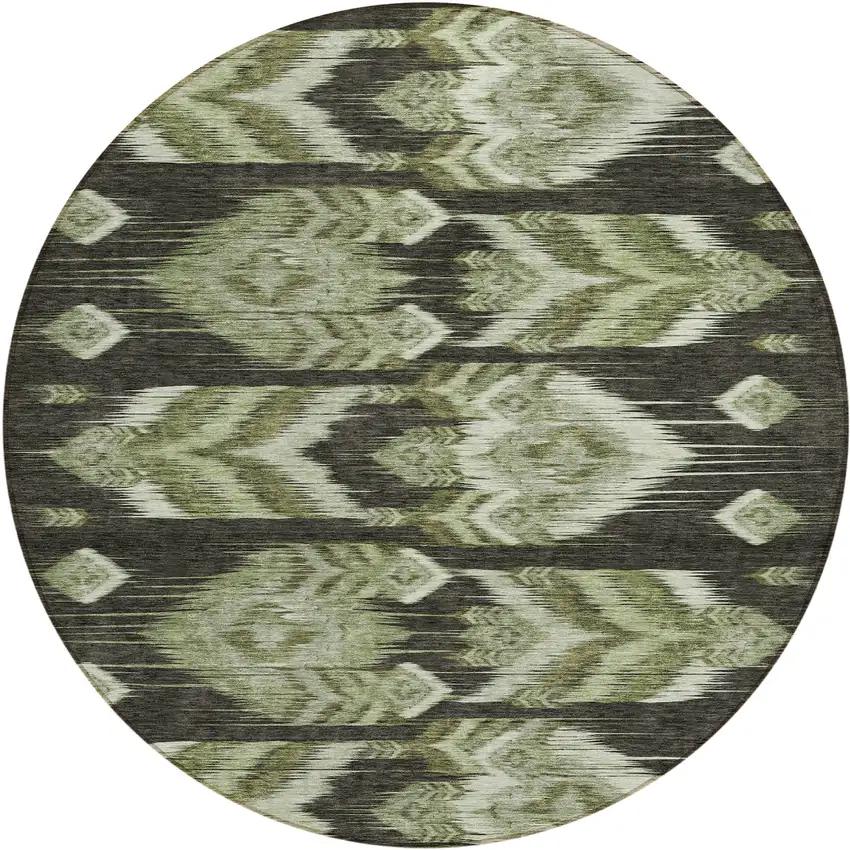 8' Olive Green And Artichoke Green Round Southwestern Washable Indoor Outdoor Area Rug Photo 2