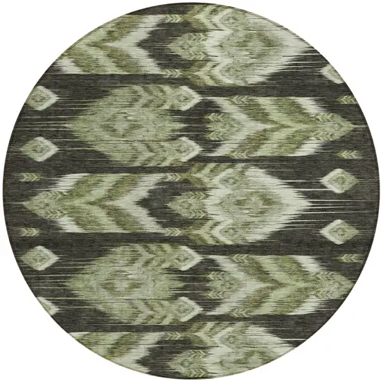 8' Olive Green And Artichoke Green Round Southwestern Washable Indoor Outdoor Area Rug Photo 2