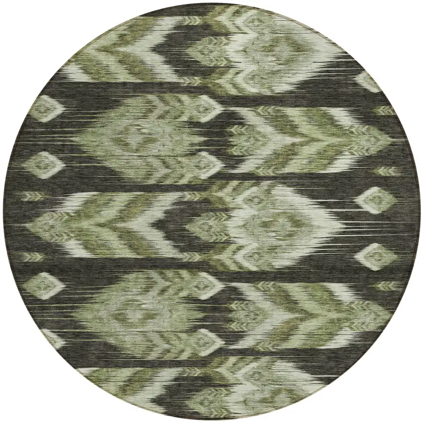 8' Olive Green And Artichoke Green Round Southwestern Washable Indoor Outdoor Area Rug Photo 2