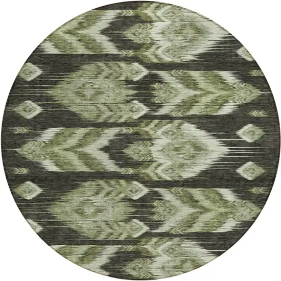 8' Olive Green And Artichoke Green Round Southwestern Washable Indoor Outdoor Area Rug Photo 2