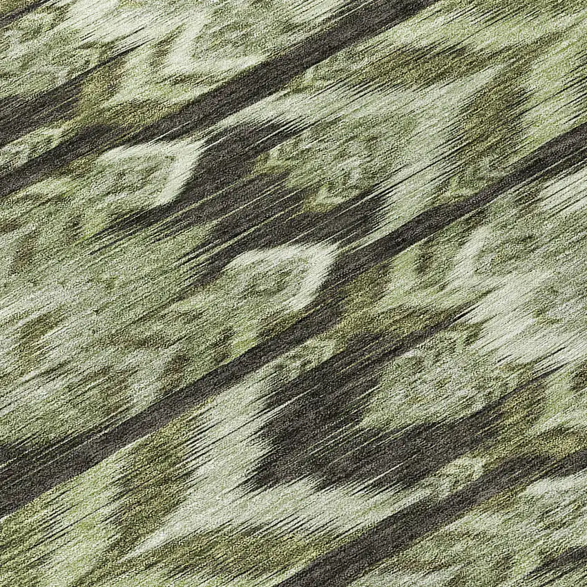 8' Olive Green And Artichoke Green Round Southwestern Washable Indoor Outdoor Area Rug Photo 8