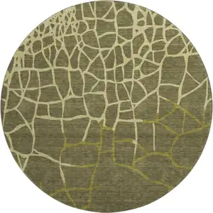 Photo of 8' Olive Green And Beige Abstract Geometric Washable Round Rug With UV Protection