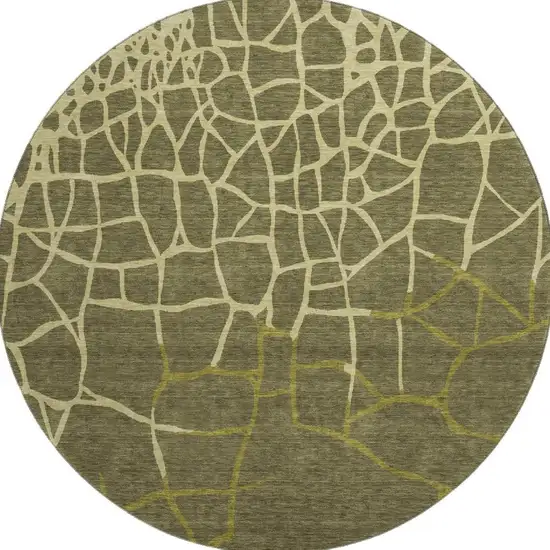 8' Olive Green And Beige Abstract Geometric Washable Round Rug With UV Protection Photo 2