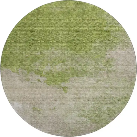 8' Olive Green And Beige Abstract Washable Round Rug With UV Protection Photo 1