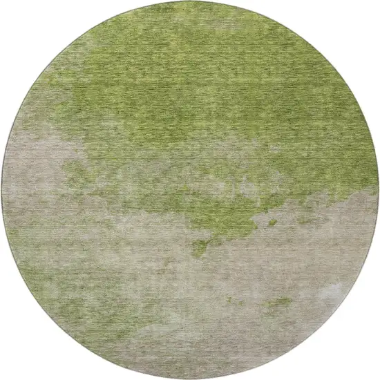 8' Olive Green And Beige Abstract Washable Round Rug With UV Protection Photo 3