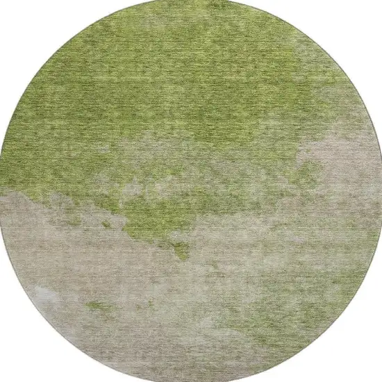 8' Olive Green And Beige Abstract Washable Round Rug With UV Protection Photo 2