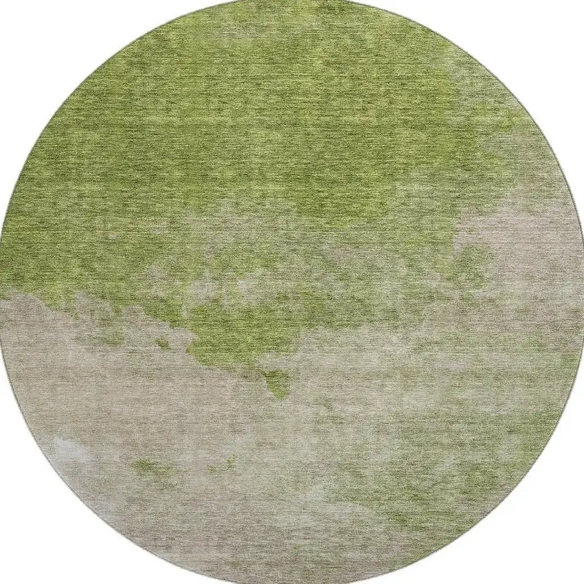 8' Olive Green And Beige Abstract Washable Round Rug With UV Protection Photo 2