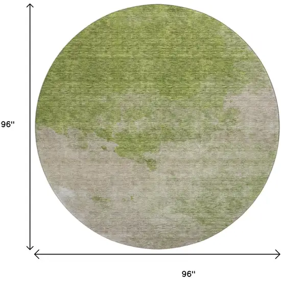 8' Olive Green And Beige Abstract Washable Round Rug With UV Protection Photo 9