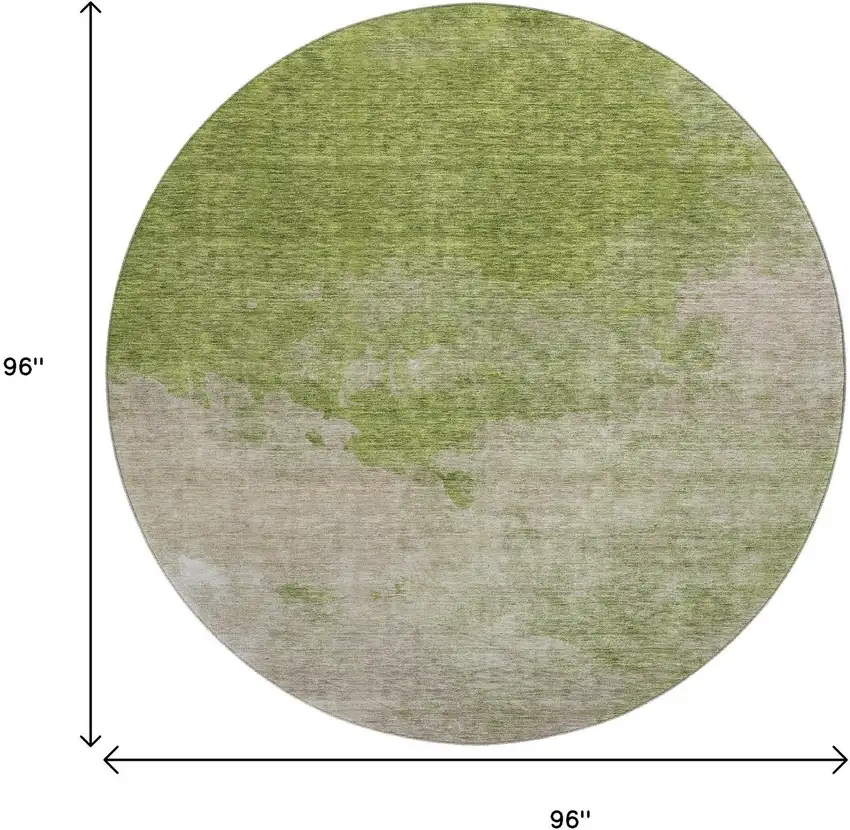8' Olive Green And Beige Abstract Washable Round Rug With UV Protection Photo 9