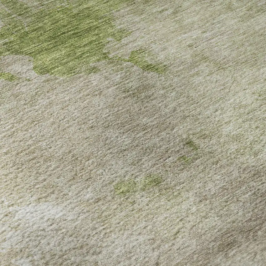 8' Olive Green And Beige Abstract Washable Round Rug With UV Protection Photo 8