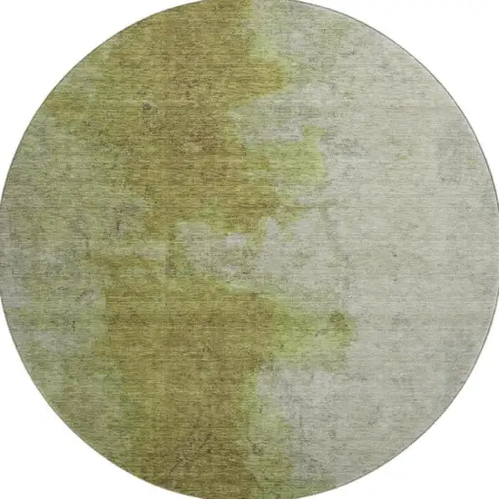 8' Olive Green And Beige Abstract Washable Round Rug With UV Protection Photo 3