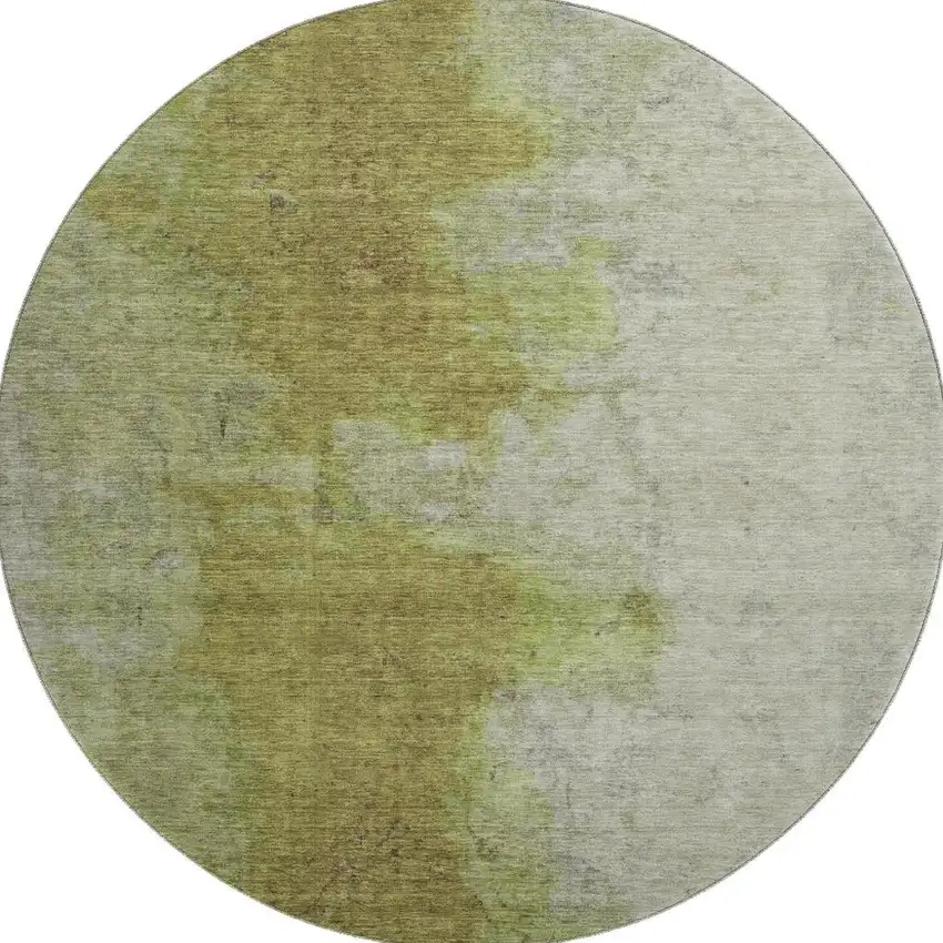 8' Olive Green And Beige Abstract Washable Round Rug With UV Protection Photo 3