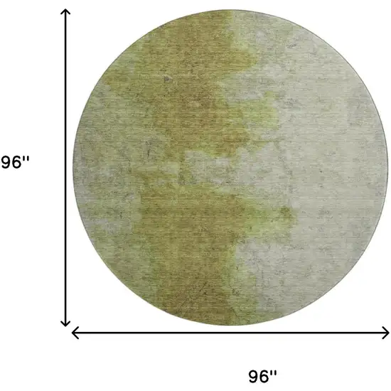 8' Olive Green And Beige Abstract Washable Round Rug With UV Protection Photo 9