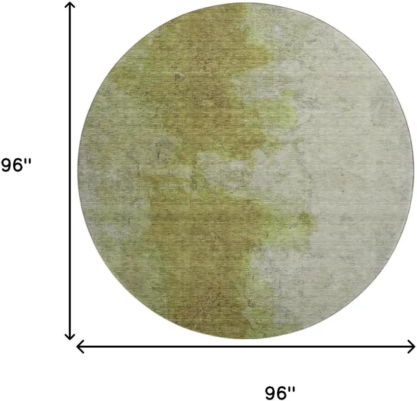 8' Olive Green And Beige Abstract Washable Round Rug With UV Protection Photo 9