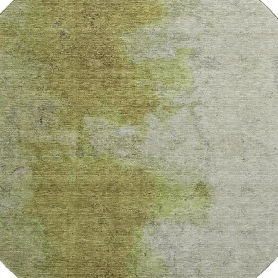 8' Olive Green And Beige Abstract Washable Round Rug With UV Protection Photo 2