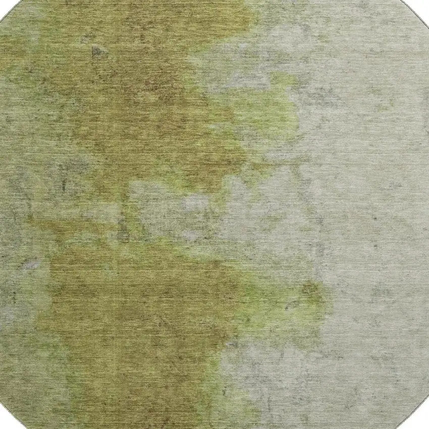 8' Olive Green And Beige Abstract Washable Round Rug With UV Protection Photo 2