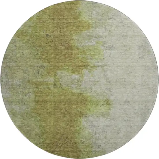 8' Olive Green And Beige Abstract Washable Round Rug With UV Protection Photo 1