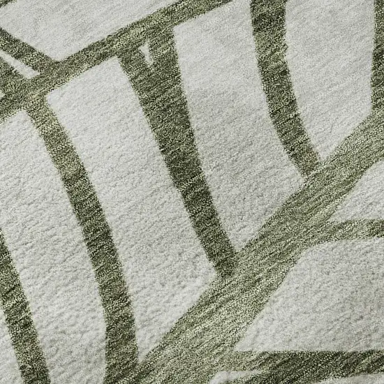 8' Olive Green And Beige Floral Washable Round Rug With UV Protection Photo 9