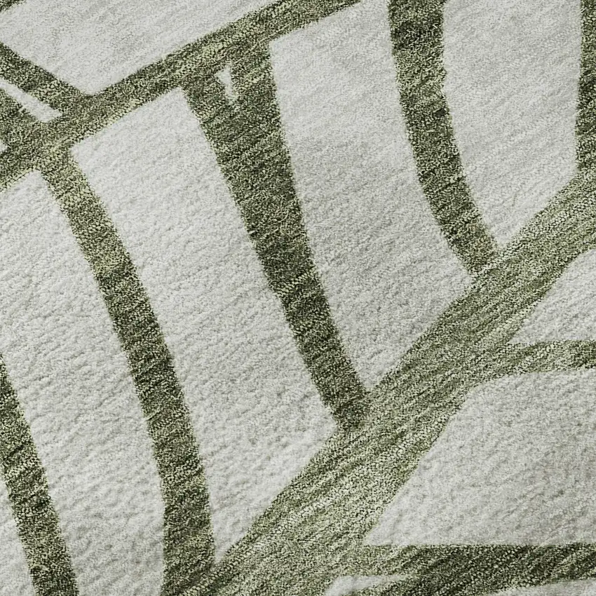 8' Olive Green And Beige Floral Washable Round Rug With UV Protection Photo 9