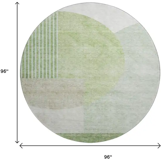 8' Olive Green And Beige Geometric Washable Round Rug With UV Protection Photo 5