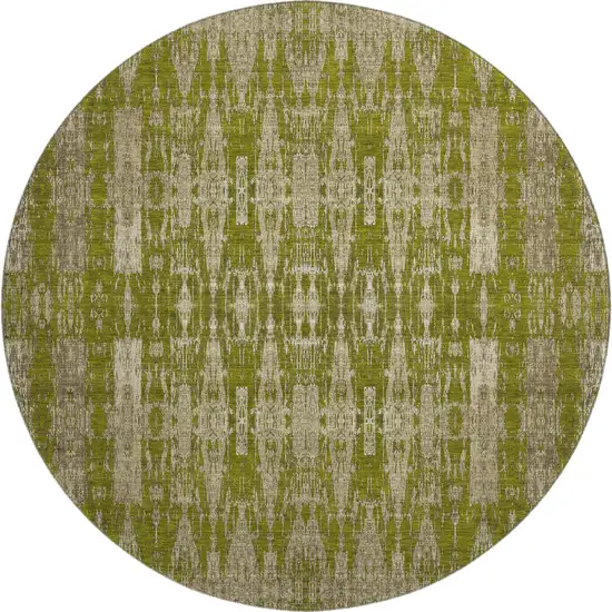 8' Olive Green And Beige Moroccan Washable Round Rug With UV Protection Photo 1