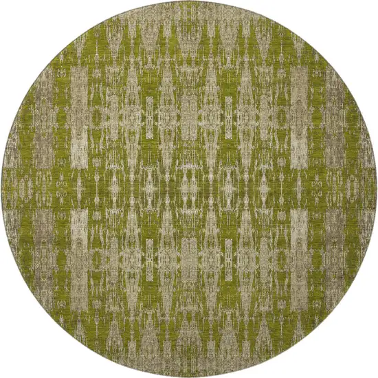 8' Olive Green And Beige Moroccan Washable Round Rug With UV Protection Photo 4