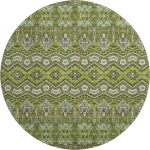 Photo of 8' Olive Green And Beige Moroccan Washable Round Rug With UV Protection