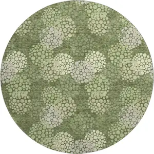 Photo of 8' Olive Green And Beige Polka Dot Washable Round Rug With UV Protection