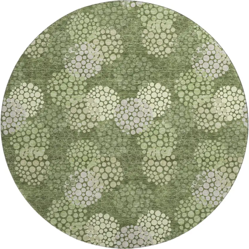 8' Olive Green And Beige Polka Dot Washable Round Rug With UV Protection Photo 1