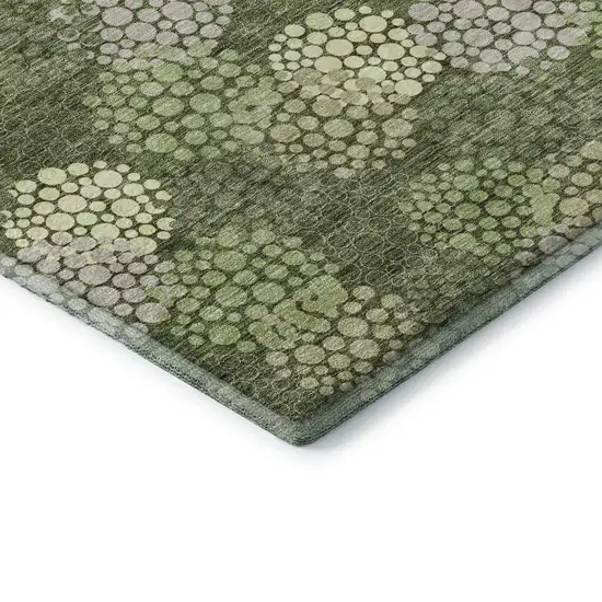 8' Olive Green And Beige Polka Dot Washable Round Rug With UV Protection Photo 7