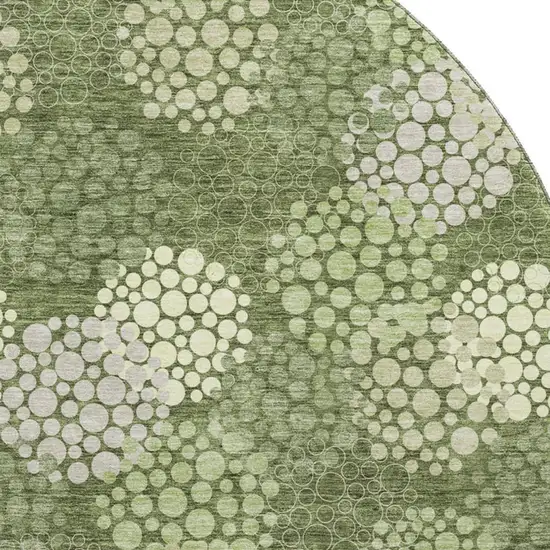 8' Olive Green And Beige Polka Dot Washable Round Rug With UV Protection Photo 3