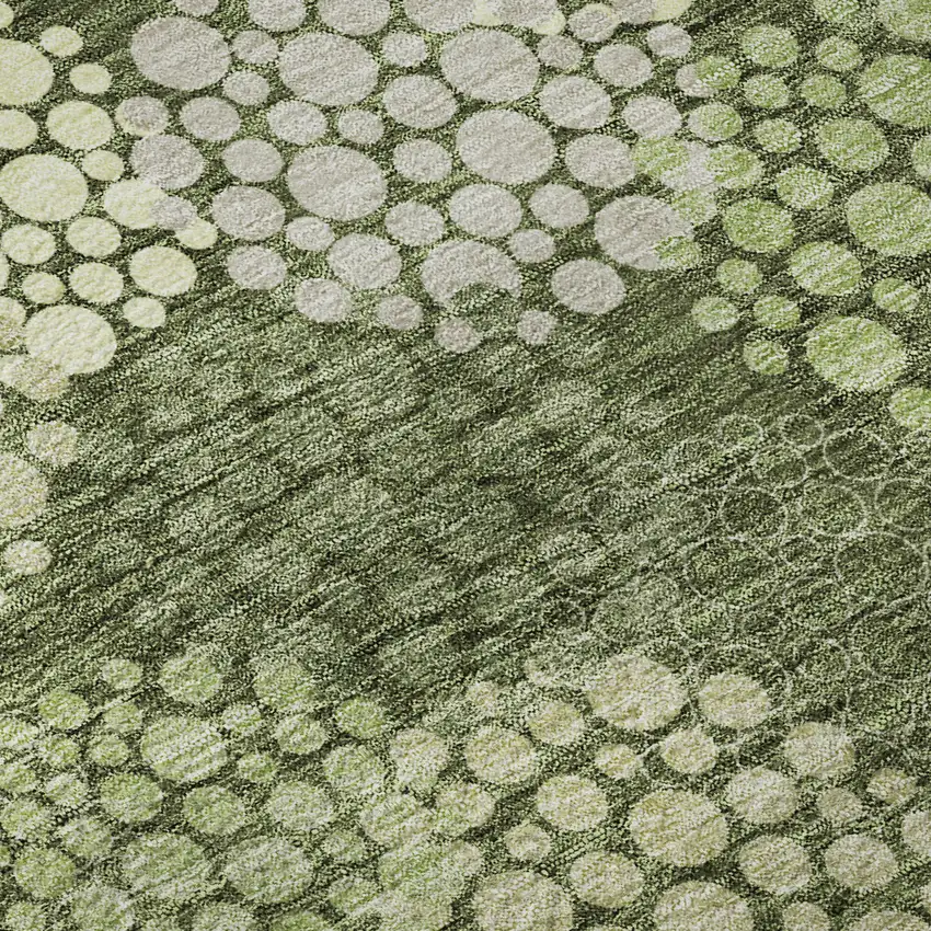 8' Olive Green And Beige Polka Dot Washable Round Rug With UV Protection Photo 9