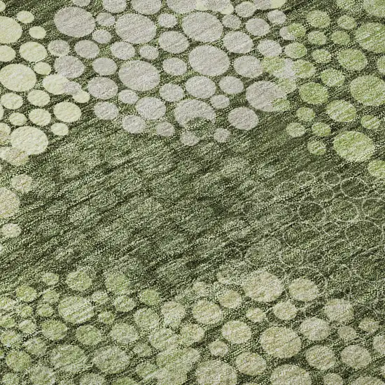 8' Olive Green And Beige Polka Dot Washable Round Rug With UV Protection Photo 9