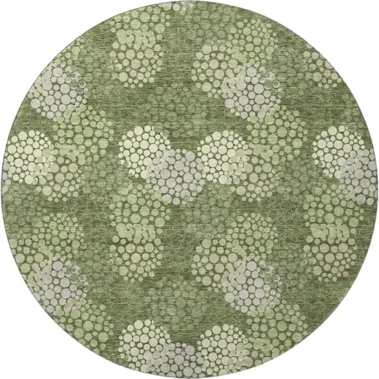 8' Olive Green And Beige Polka Dot Washable Round Rug With UV Protection Photo 4