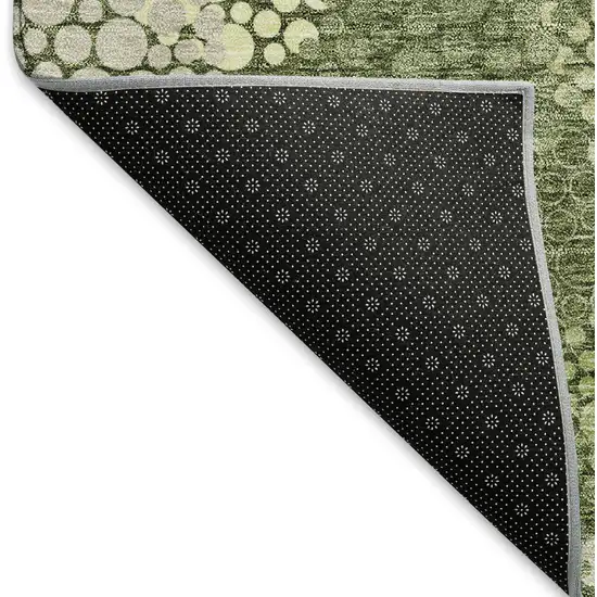 8' Olive Green And Beige Polka Dot Washable Round Rug With UV Protection Photo 6
