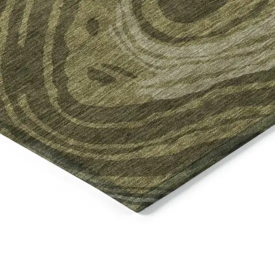 8' Olive Green And Beige Round Abstract Washable Indoor Outdoor Area Rug Photo 4