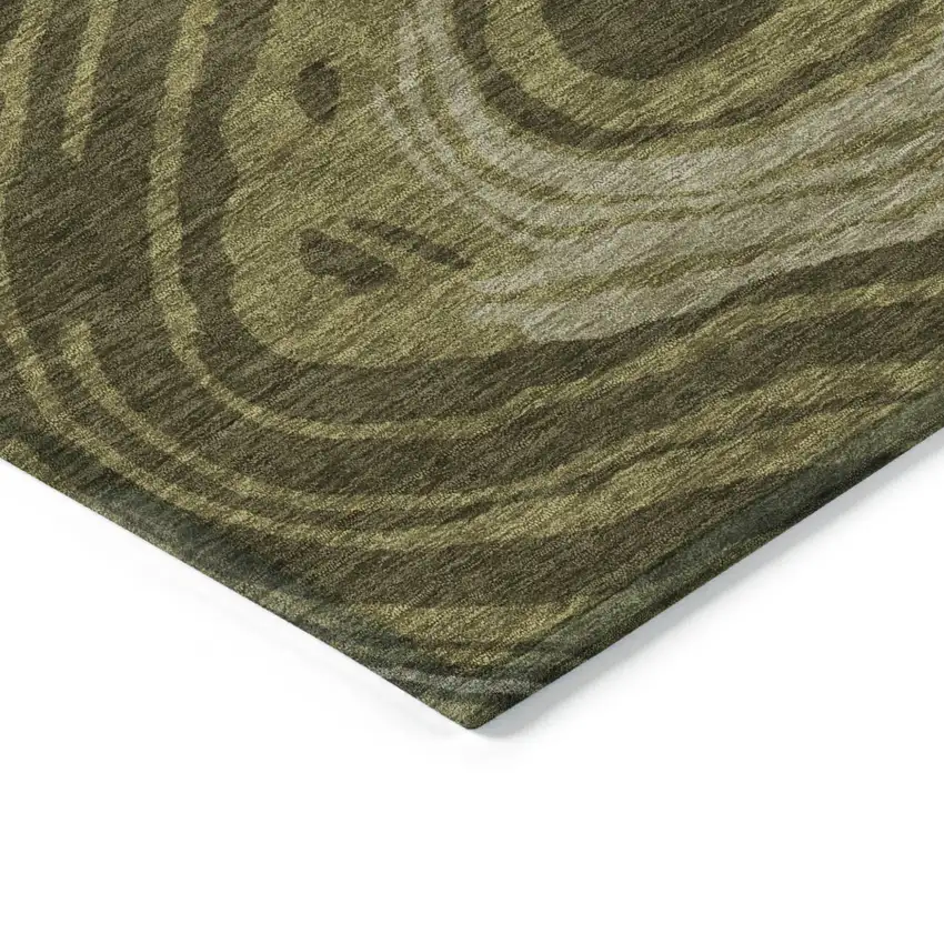 8' Olive Green And Beige Round Abstract Washable Indoor Outdoor Area Rug Photo 4