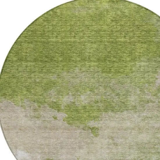 8' Olive Green And Beige Round Abstract Washable Indoor Outdoor Area Rug Photo 5