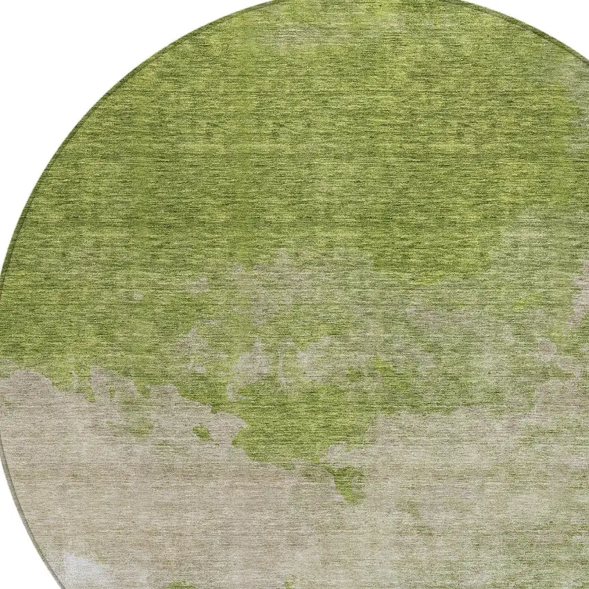 8' Olive Green And Beige Round Abstract Washable Indoor Outdoor Area Rug Photo 5