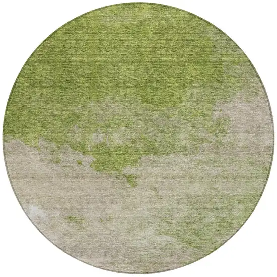8' Olive Green And Beige Round Abstract Washable Indoor Outdoor Area Rug Photo 6