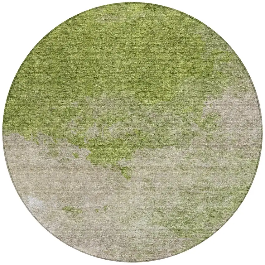 8' Olive Green And Beige Round Abstract Washable Indoor Outdoor Area Rug Photo 6