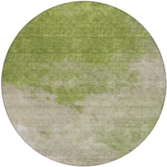 8' Olive Green And Beige Round Abstract Washable Indoor Outdoor Area Rug Photo 2