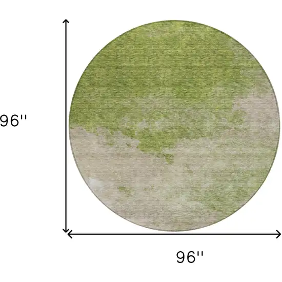 8' Olive Green And Beige Round Abstract Washable Indoor Outdoor Area Rug Photo 9