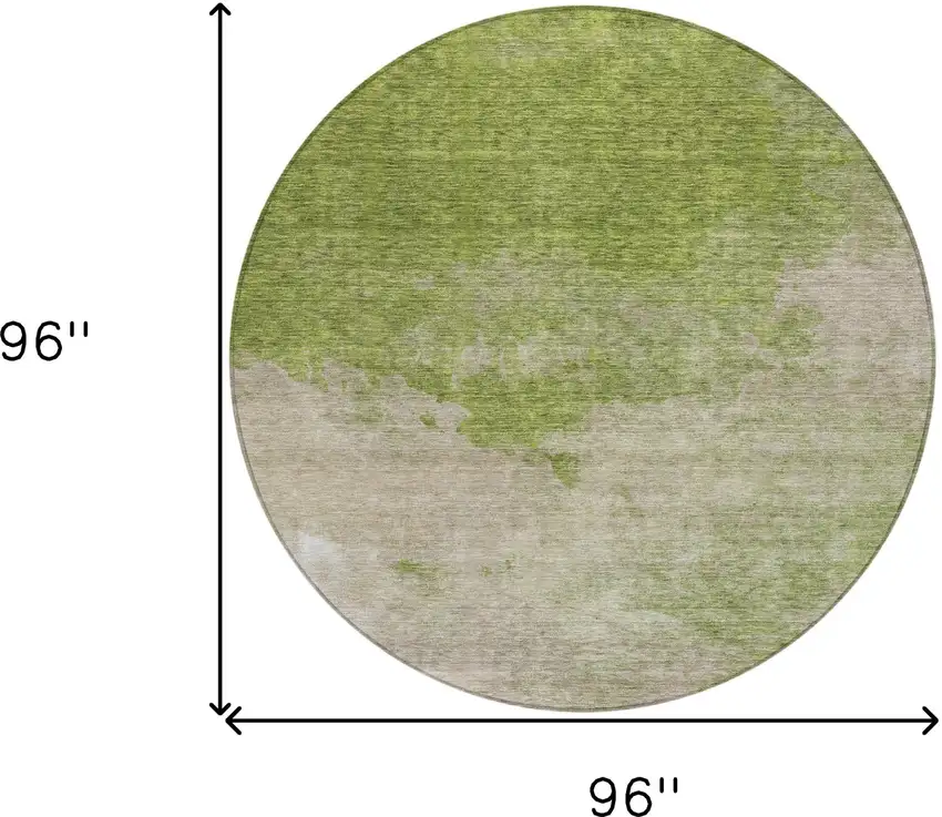 8' Olive Green And Beige Round Abstract Washable Indoor Outdoor Area Rug Photo 9