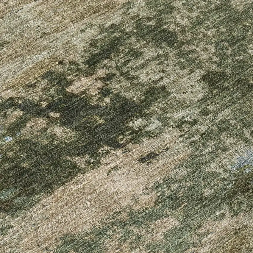 8' Olive Green And Beige Round Abstract Washable Indoor Outdoor Area Rug Photo 9