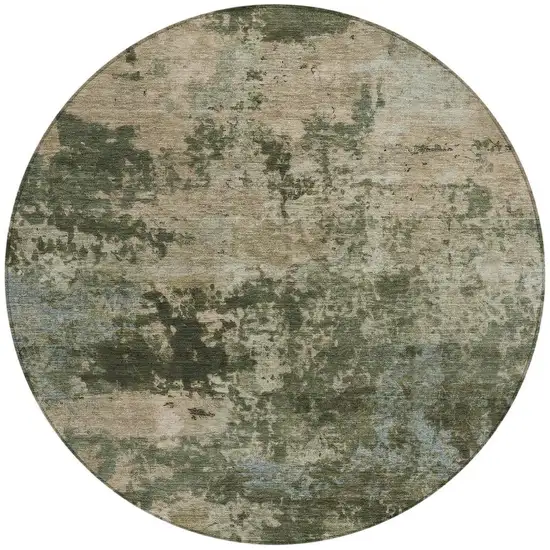 8' Olive Green And Beige Round Abstract Washable Indoor Outdoor Area Rug Photo 3