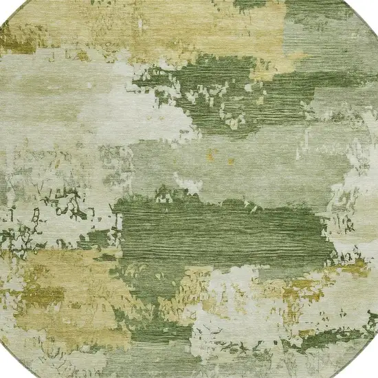 8' Olive Green And Beige Round Abstract Washable Indoor Outdoor Area Rug Photo 2